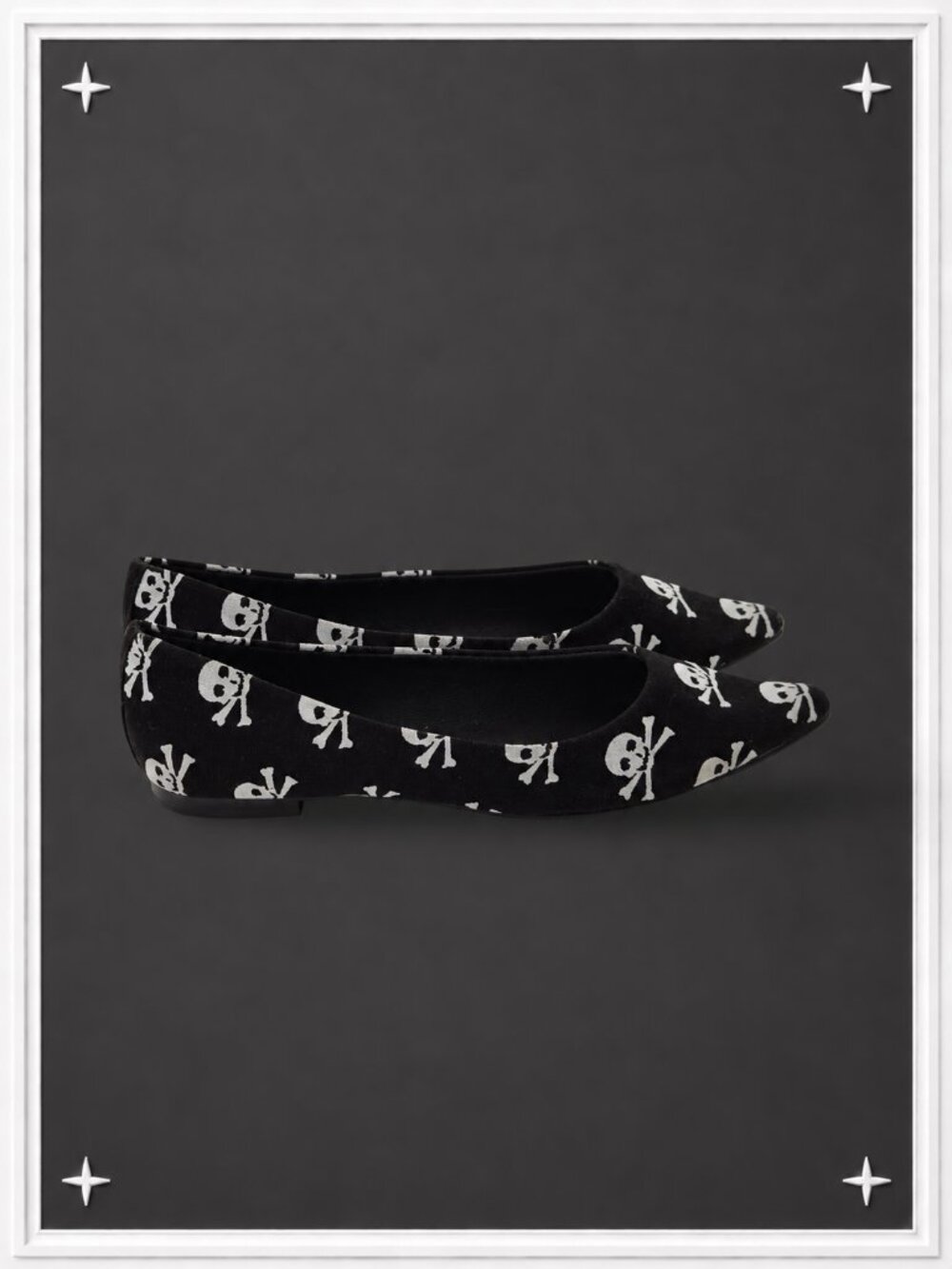 Skull & Crossbones Pointed Toe Ballet Flats | Women's 8.5